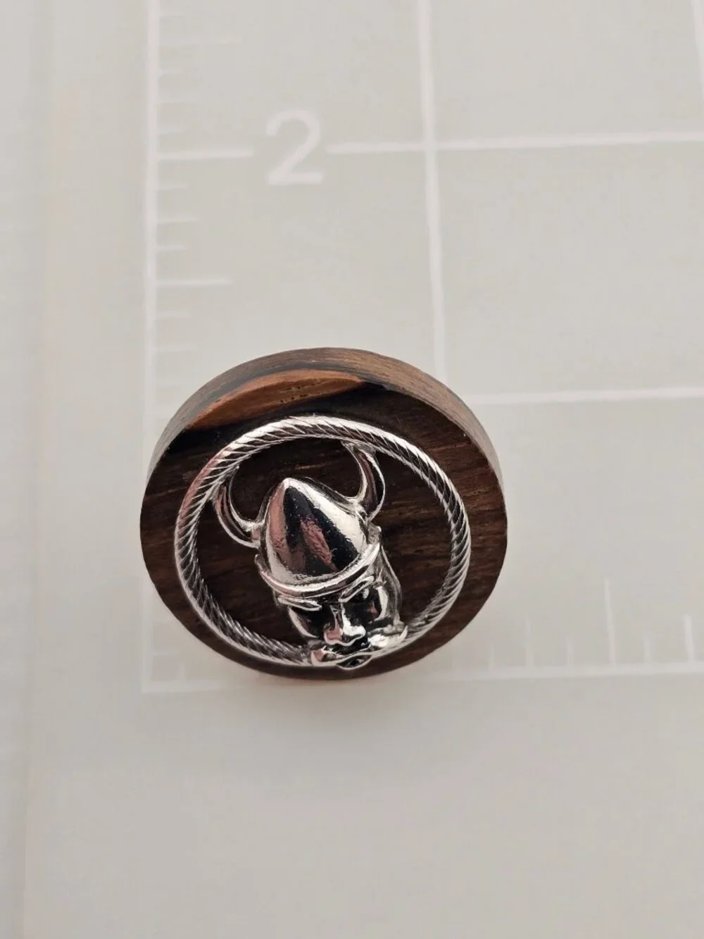 Vintage Swank Viking Wood & Silver-Tone Cufflinks Round With Horned Helmet